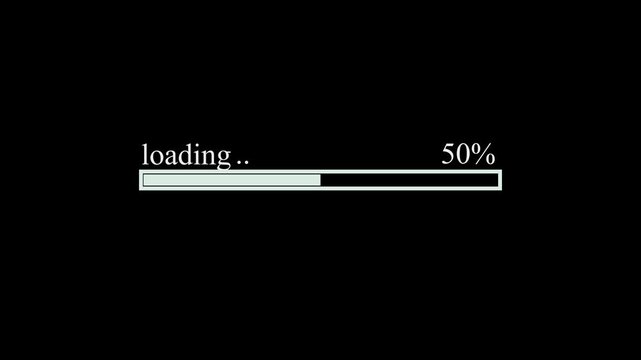 White loading bar with 100 percent on black background