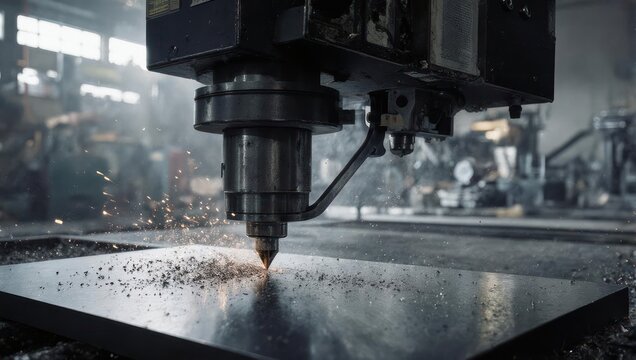 CNC Machine Cutting Metal Plate in Industrial Manufacturing Process.