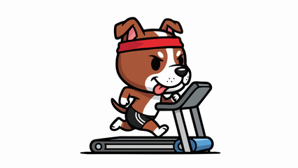 Obraz premium Cartoon Dog Running on Treadmill with Red Headband.