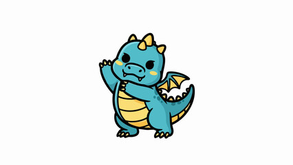 Obraz premium Cute cartoon dragon waving hello with a friendly expression.