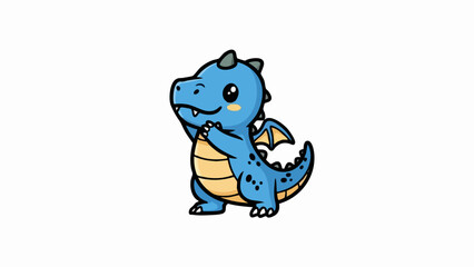 Obraz premium Cute blue baby dragon cartoon character illustration.