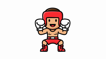 Cartoon Boxer Ready to Fight with Gloves and Headgear.