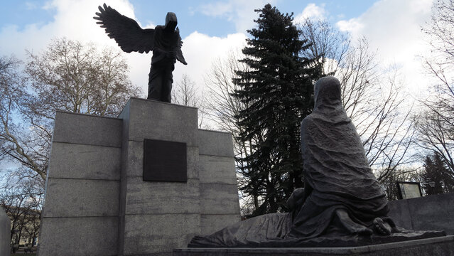 Wroclaw, Poland - January 14th 2019: Monument to the Victims of the Katyn Massacre is a monument commemorating the victims of the Katyn massacre . The author of the monument design is Tadeusz Tch&oacute;rzew