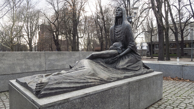 Wroclaw, Poland - January 14th 2019: Monument to the Victims of the Katyn Massacre is a monument commemorating the victims of the Katyn massacre . The author of the monument design is Tadeusz Tch&oacute;rzew