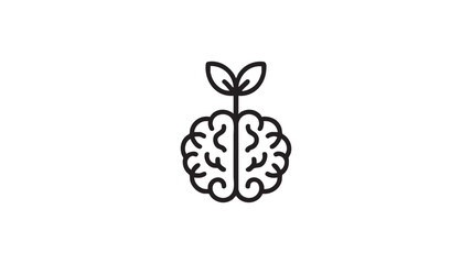 Obraz premium Minimalist black line of a brain with sprouting leaves concept idea learning