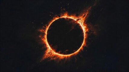 Fototapeta premium Annular solar eclipse creating dramatic ring of fire spectacle in deep space, lunar disk obscuring the sun