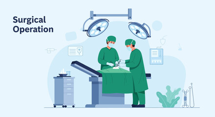 Naklejka premium Surgeons Performing Surgical Operation in Operating Room with Medical Equipment