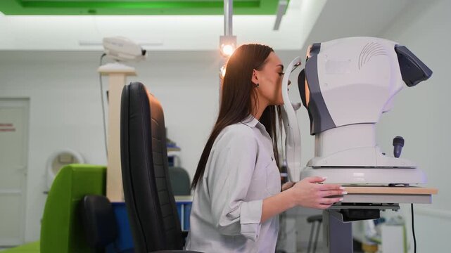 Woman undergoing vision test at ophthalmologist's office