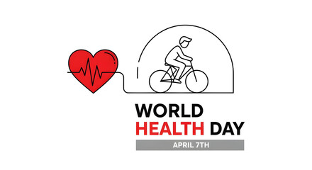 World health day logo with heart and bicycle