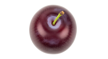 Ripe dark plum isolated PNG, fresh fruit with stem on transparent background, healthy eating and summer harvest © Sorin