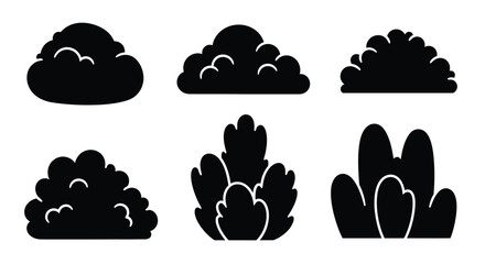 Collection of black bush shapes and forms a striking silhouette © Lhvect02