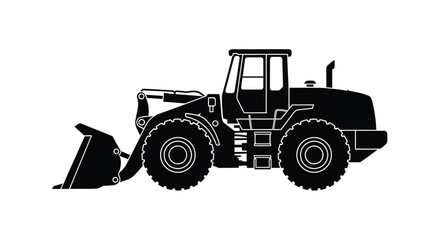 Obraz premium Black silhouette of a front end loader industrial machinery outline silhouette