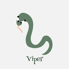 Obraz premium Cute cartoon snake. Happy animal character. green viper card. Vector illustration isolated on white background. Picture for a childrens card