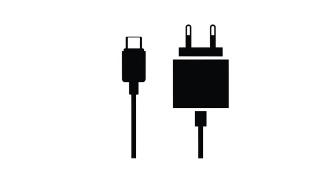 Black silhouettes of usb c and wall plug power adapters silhouette