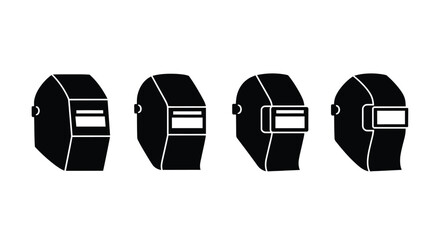 Four welding masks displayed in various perspectives a striking silhouette © Lhvect02