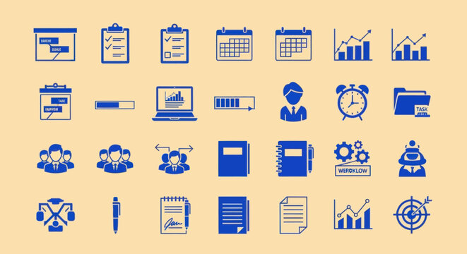 Business Icons Set: Planning, Progress, Teamwork, and Analytics