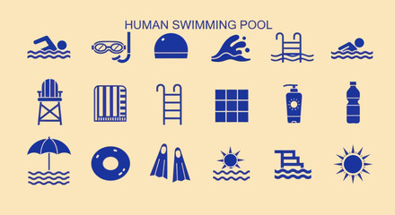 Swimming Pool Icons Set: Summer Recreation and Water Activities © masiku