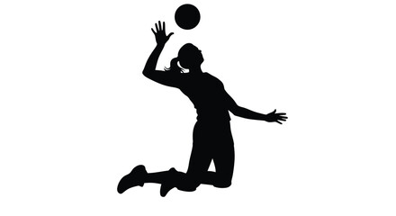 Volleyball player jumping to serve depicted in striking black silhouette © Lhvect02