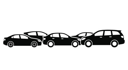 Naklejka premium A row of modern cars depicted in stark black silhouette