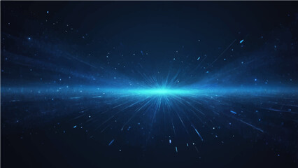 A vast nebula glows within a dark blue cosmos where bright stars and a distant planet illuminate the infinite outer space of a fantasy galaxy © SAHAD