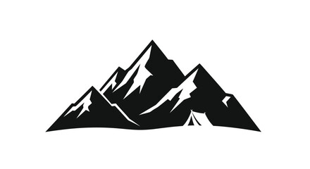 Dramatic mountain range with a tent depicted in black silhouette © Lhvect02