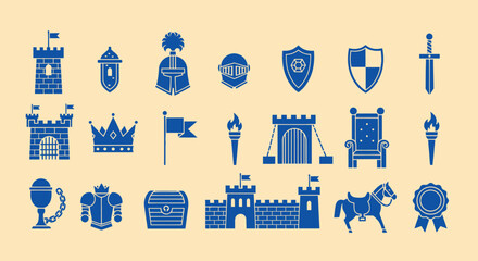 Medieval Castle and Knight Icons Set © masiku