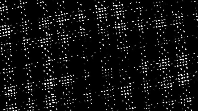 White noise speckle abstract square pattern animation, Grainy dust texture moving on black background, Cinematic vintage retro film effect