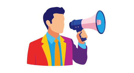 Man in Colorful Suit Holding Megaphone, Announcing News