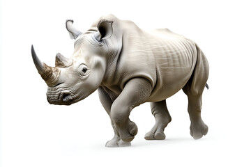 Obraz premium Massive white rhinoceros standing isolated on a pure white background