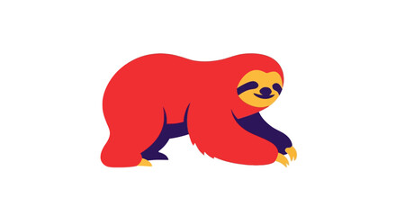 Fototapeta premium Cute Cartoon Sloth Crawling on White Background, Vector Illustration