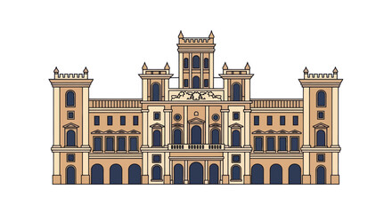 Ornate Building with Towers and Arches. © SaljuCreative