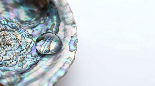 Iridescent Abalone Shell with Reflective Water Drop