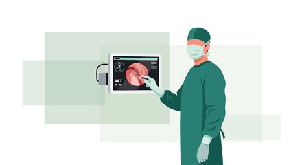 Surgeon Interacting With Medical Display Showing Endoscopic View