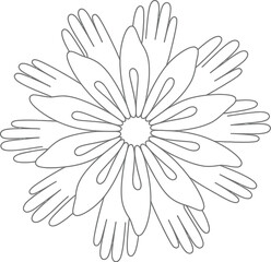 Obraz premium A Black And White Statistical Illustration of a Mandala With Flower Petals Made From Hands