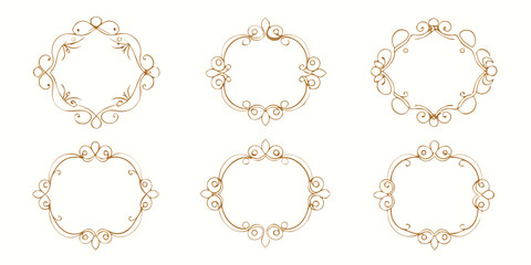 Obraz premium Set of elegant hand drawn gold flourish frames, vector
