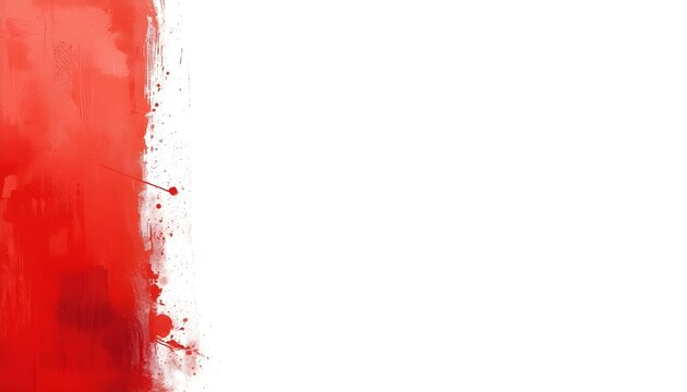 A dynamic and expressive abstract background features a bold, rich red paint stroke spanning the entire left side of the frame, contrasting sharply with a clean, pristine white space on the right, ado