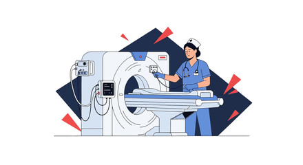 Obraz premium Radiology Nurse Operating CT Scanner for Patient Scan in Medical Clinic