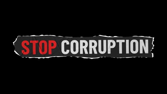 Stop Corruption Banner with Torn Paper, Transparent Background. 4K resolution
