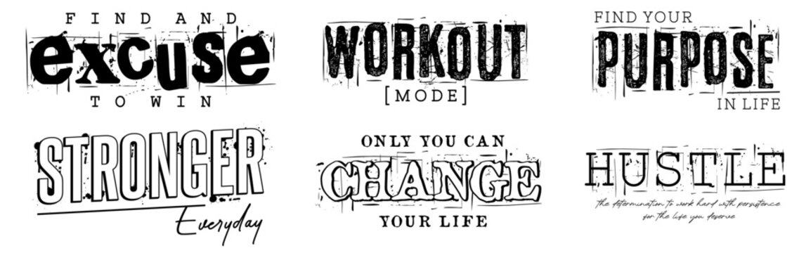 GYM, Fitness, Workout, Positive inspirational motivational slogan quotes T shirt design graphic vector bundle
