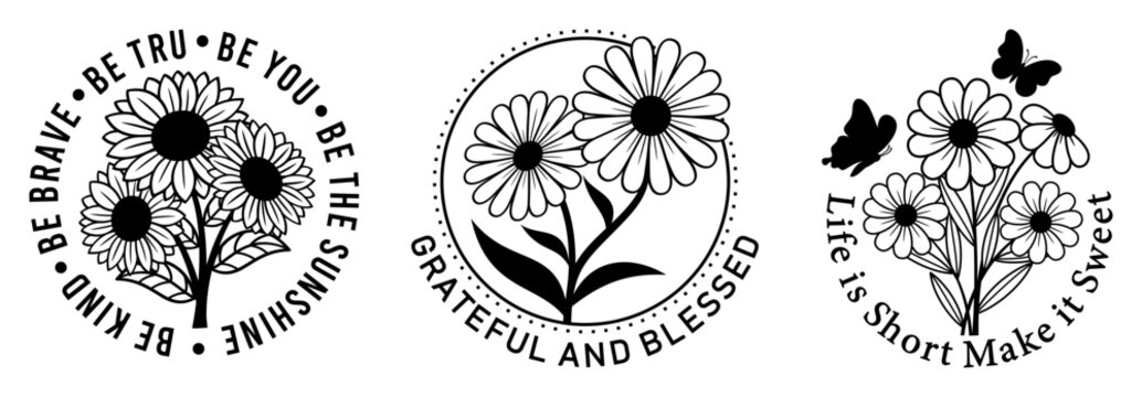 flower with butterfly Positive inspirational motivational slogan quotes T shirt design graphic vector set bundle