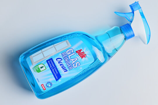 ISERLOHN, GERMANY &ndash; MARCH 11, 2026: A bottle of blik Ocean glass cleaner by Penny market on a white surface