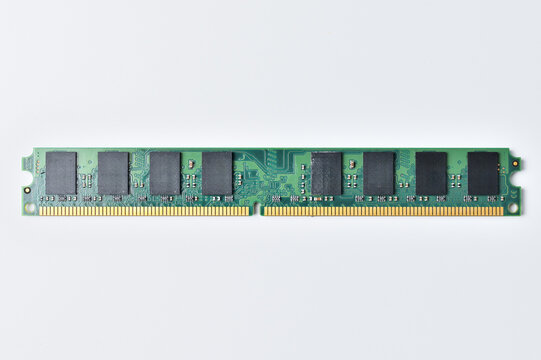 Computer RAM module on a clean white background, a close-up view of memory sticks