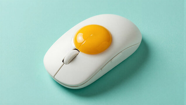 Egg-shaped computer mouse with yolk center on pastel background