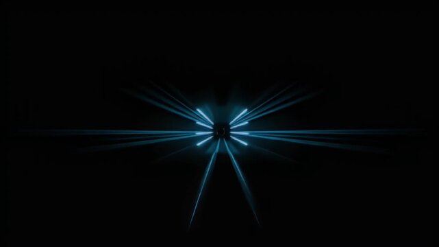 Tunnel vision effect, turquoise glow from rays. Abstract depth perception, motion blur