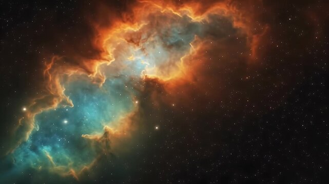 Detailed nebula illustration features vibrant cosmic dust and distant stars