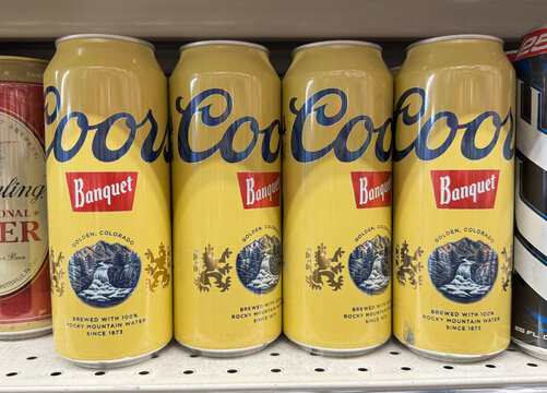 Cans of Coors Banquet lager beer on sale at Whole Foods.