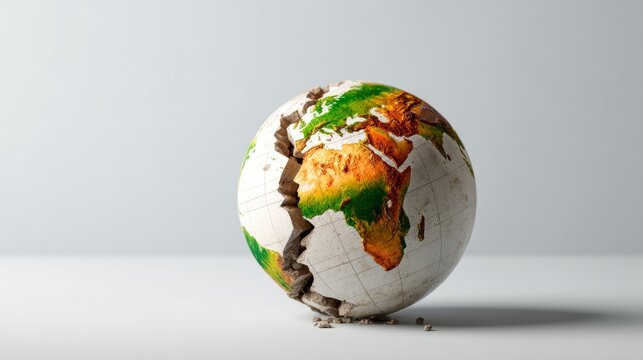 Global Seismic Risk Map Displaying Fault Lines on a Cracked Earth Globe