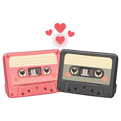 Retro Love Cassette Tapes with Hearts Vintage Music Vector Illustration