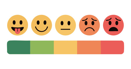 Naklejka premium Customer satisfaction rating scale with five colorful emoji faces and corresponding color bar