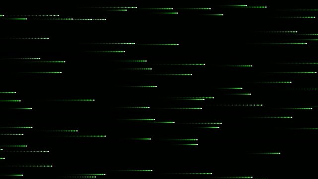 Dynamic Green Pixel Stream on Black Background - Digital Data Flow